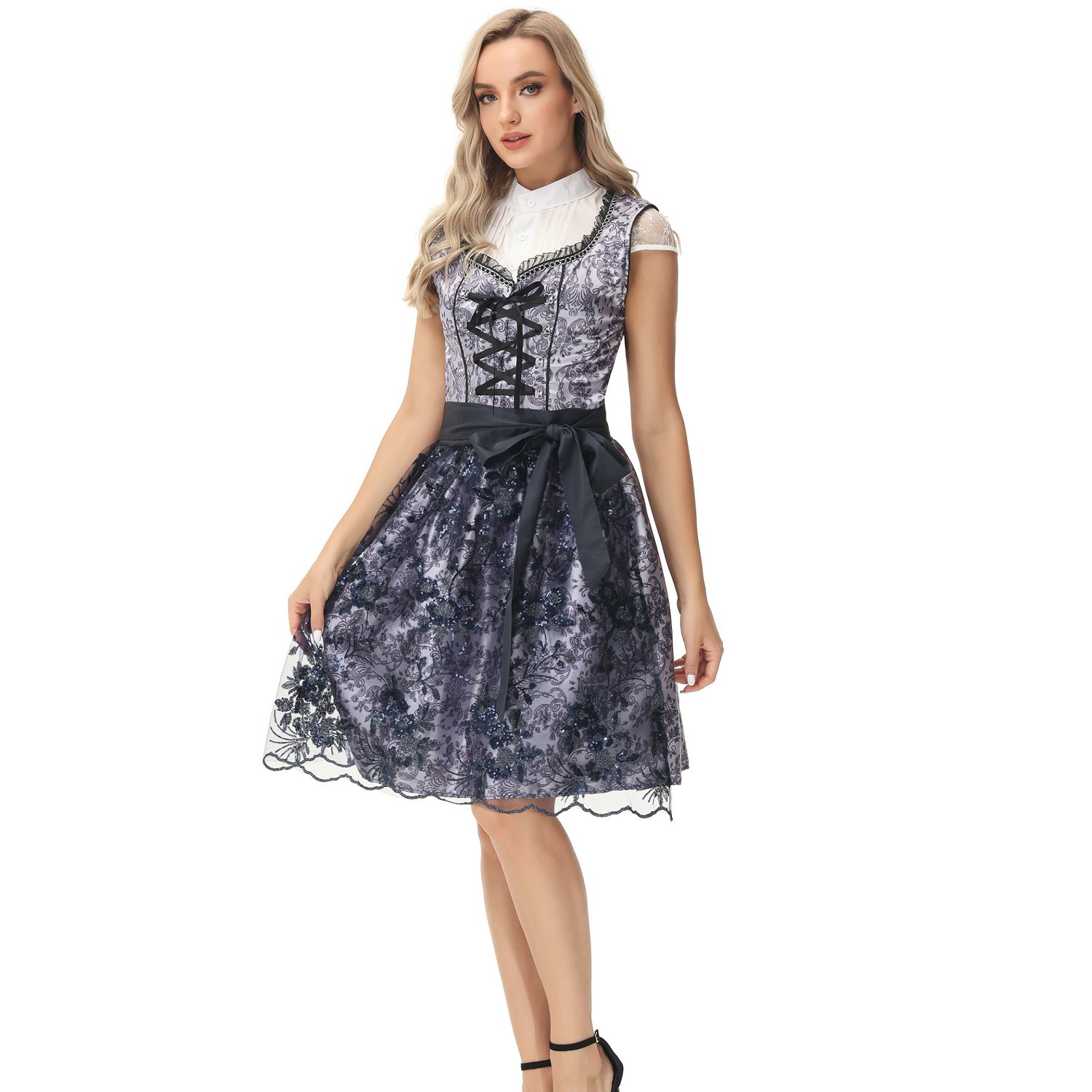 Ethnic Oktoberfest Costume Women Lace Up Short Sleeve Dress